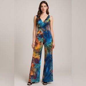 NWT $99 Pappagallo Tropical Floral Jumpsuit Small S Multi Color Funky Artsy‎ NEW